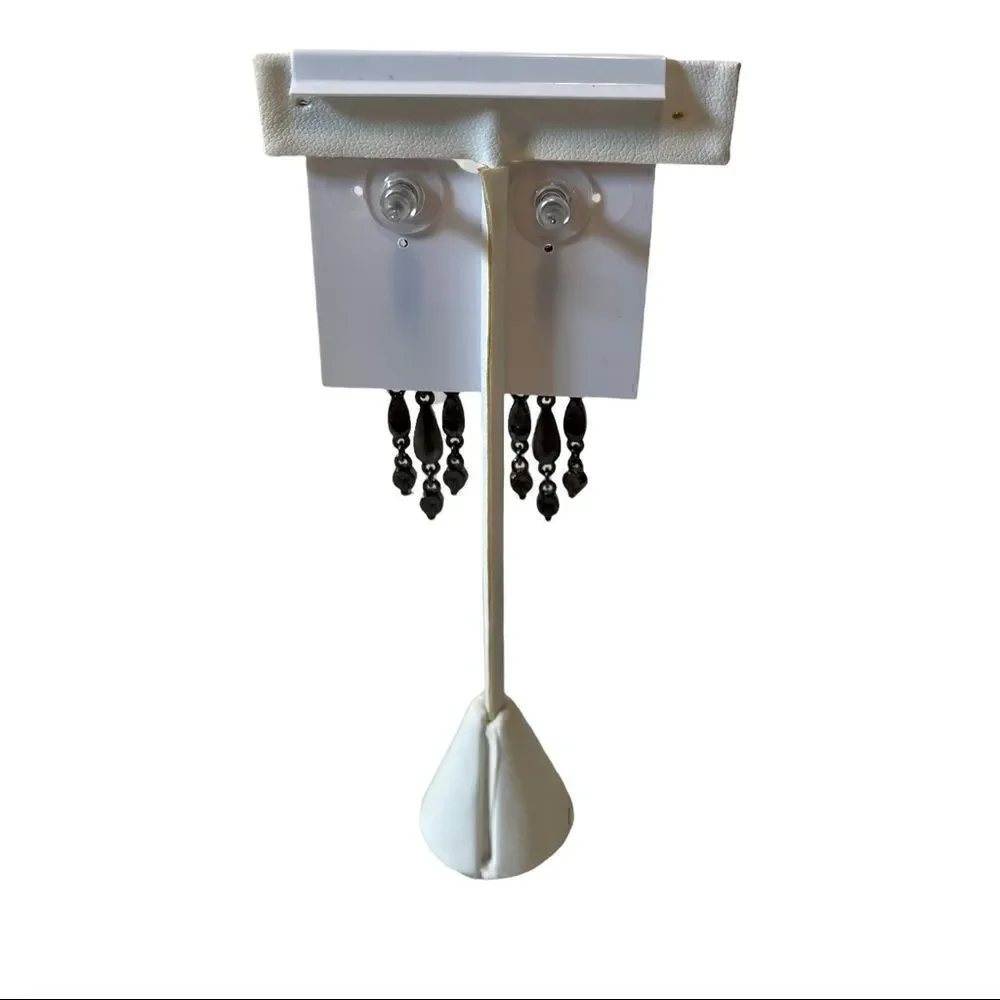 Gun Metal & Black Jeweled Dangly Earrings.